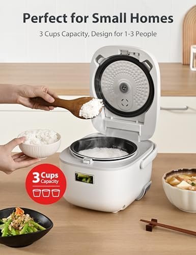 Toshiba Mini Rice Cooker, 3 Cups Uncooked Small Rice Cooker, Steamer & Warmer, With Fuzzy Logic And One-Touch Cooking, 24 Hour Delay Timer And Auto Keep Warm Feature